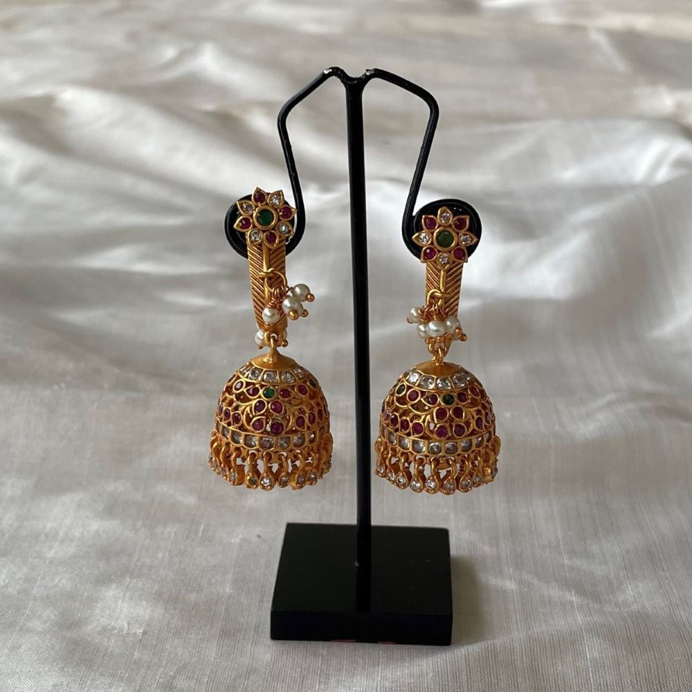 Matte Finish AD Stones Jhumkas - South India Jewels